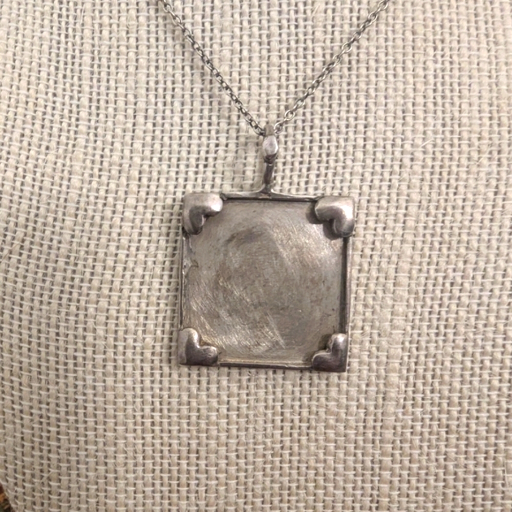 Vintage Sterling (Very Old) Shadow Box Square ❤️ Heart Pendant Necklace - Picture 9 of 9